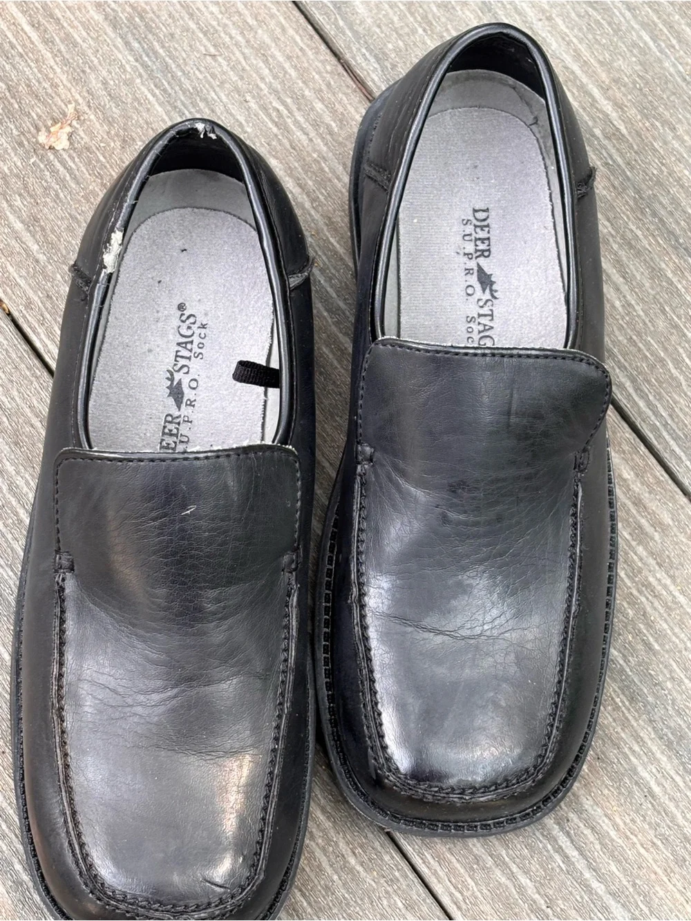 Deer Stags Boys Black Leather Slip-On Moc Toe Dress Shoes- size 3